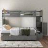 Twin Over Twin/Full Size Bunk Bed With Storage Shelves Drawers, Wooden Stairway Bunkbed Bed Frame With Convertible Bottom Beds For Kids Teens Bedroom - image 2 of 4