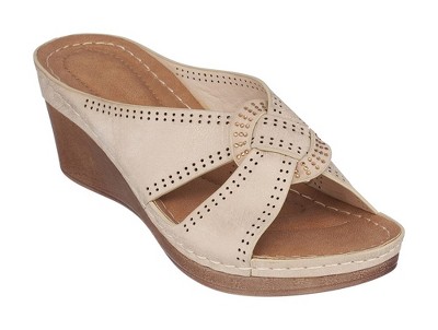 GC Shoes Giselle Perforated Comfort Slide Wedge Sandals