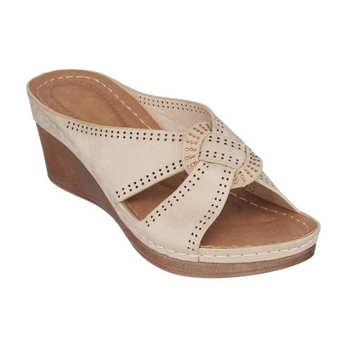 Gc Shoes Giselle Gold 10 Perforated Comfort Slide Wedge Sandals