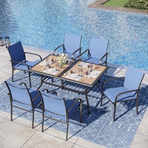 Captiva Designs 7pc Patio Dining Set with Wood-look Rectangle Steel Table & Sling Fixed Chairs - 1 of 4