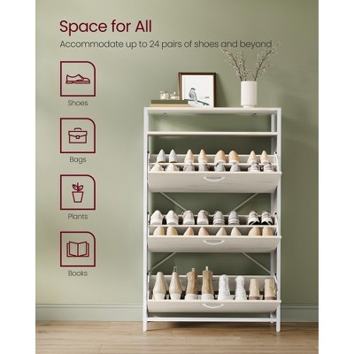 White Metal Freestanding Shoe Cabinet with 3 Flip Drawers