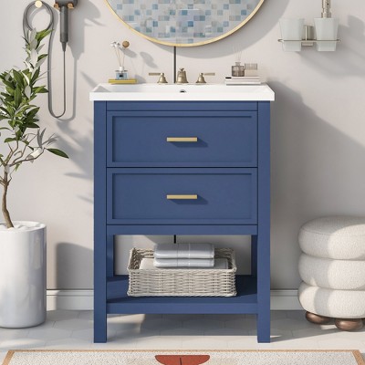 NicBex Bathroom Vanity with Top Sink,Bathroom Sink Vanity with 2 Drawers,24 inch Bathroom Sink Cabinet for Bathroom,Blue/White