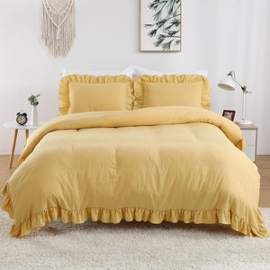 Sage Green Ruffled Duvet Cover Twin, Soft Washed Microfiber Vintage French Country Duvet Cover Set for Kids Girls - 1 of 4