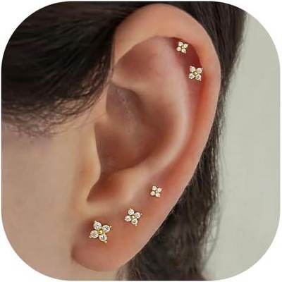 5 Pairs 14K Gold Plated Stud Earrings for Women, Hypoallergenic Earring Sets for Multiple Piercing, Premium Cubic Zirconia Studs
