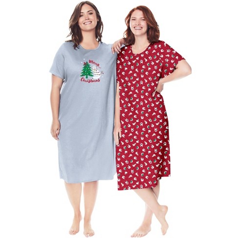 Dreams & Co. Women's Plus Size 2-pack Long Sleepshirts - 1x/2x, Red : Target