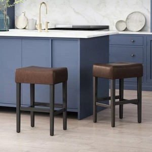 NicBex Dining Chairs Set of 2 Upholstered Chair Backless Saddle Seat Counter Stools, Leather Accent for Kitchen, Bedroom, Tan - 1 of 4
