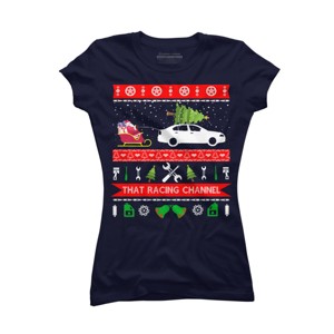 Junior's Design By Humans Christmas Car ugly sweatshirts By kikotee T-Shirt - 1 of 3