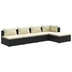 vidaXL Patio Lounge Set 5 Piece with Cushions - Poly Rattan Black Outdoor Furniture Set - Modular Design, Sturdy Steel Frame - 1 of 4