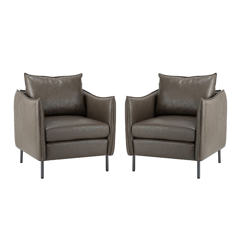 Set of 2 Felix Upholstery Livingroom Vegan Leather Armchair with Metal Legs | KARAT HOME, 3 of 15