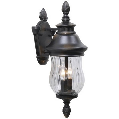 Minka Lavery Country Cottage Outdoor Wall Light Fixture Heritage Bronze Lantern 18 1/4" Mouth Blown Ribbed Glass for Post Exterior