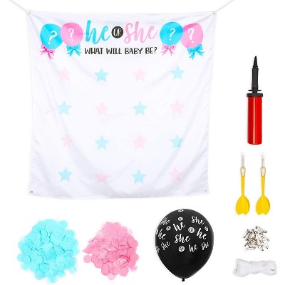 Sparkle and Bash 45 Pieces Gender Reveal Party Supplies, Balloons, Tapestry and Darts (Pink, Blue & Black)