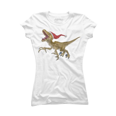Junior's Design By Humans Christmas Velociraptor By Ayota T-Shirt