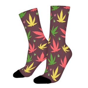 Weed Leaves Women Printed Crew Socks Funny Funky Socks Soft Polyester Novelty Gifts for Artists Men - 1 of 1