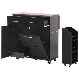 Rbied Wood Farmhouse Kitchen Cart with Drop Leaf, Removable Side Racks, Drawers, Towel Rack, and Trash Can Cabinet - 1 of 4