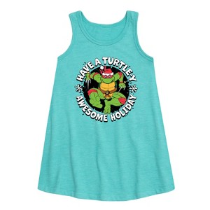 Girls' - Teenage Mutant Ninja Turtles - Have A Turtley Awesome Holiday Graphic Sleeveless Aline Dress - 1 of 3