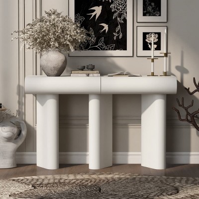Modern Console Table with Drawers, Curved Entryway Accent Table with Glossy Finish and Geometric Legs, Narrow Black Hall Table-The Pop Home