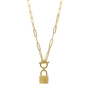 Adornia Tarnish Resistant 14k Gold Plated Lock Paper Clip Chain Toggle Necklace - 1 of 4