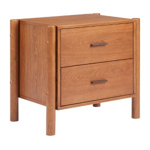 Nightstand 21.9"H Walnut – Solid Rubberwood Frame with Dual Drawers, Modern Bedroom Table by Zuo Modern - 1 of 4