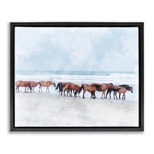 Stupell Industries Horse Herd Grazing Beach Shore Black Framed Floater Canvas Wall Art - 1 of 4