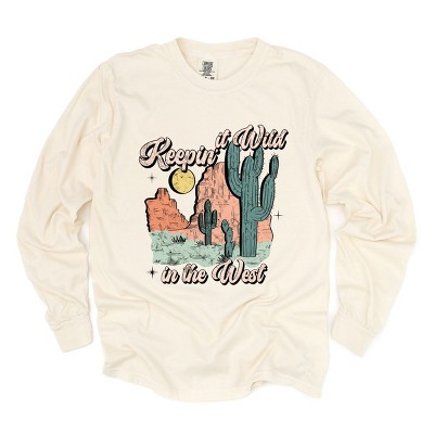 Simply Sage Market Keepin It Wild Colorful Garment Dyed Long Sleeve - M - Ivory