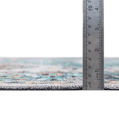 Aqua Green Square Easy-Care Chenille Area Rug 5'1" x 5'1"