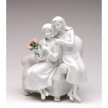 Kevins Gift Shoppe Ceramic Mother And Daughter White Bisque Figurine with Colorful Flower Bouquet