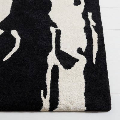 Black and White Tufted Wool and Viscose Runner Rug