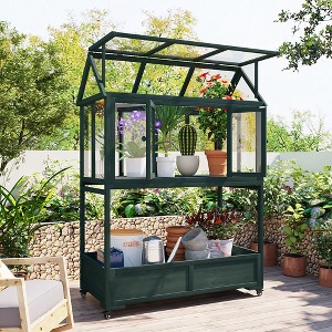 GDFStudio Tommy Garden Wood Portable Cold Frame with Openable Roof and Movable Wheels - 1 of 4