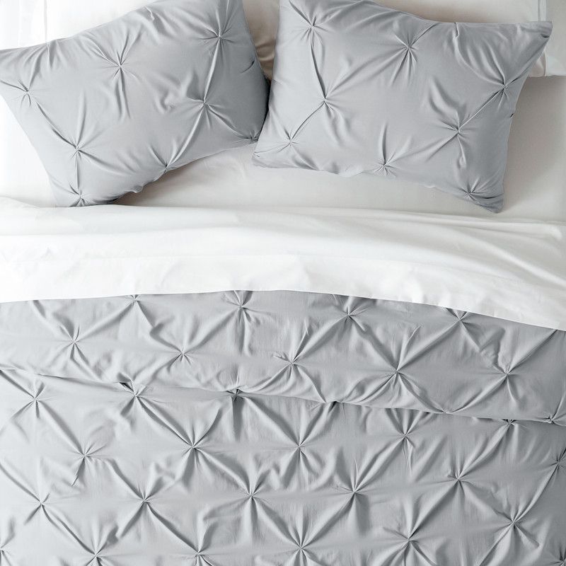 Pinch Pleat Textured  3PC Duvet Cover & Shams Set, Pintuck Design, Ultra Soft, Easy Care - Becky Cameron, 3 of 14