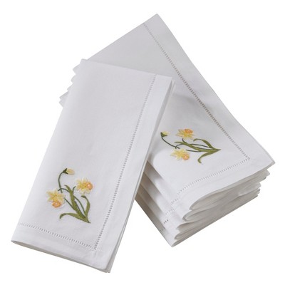 Saro Lifestyle Embroidered Daffodil Hemstitch Cotton Napkins (Set of 6)