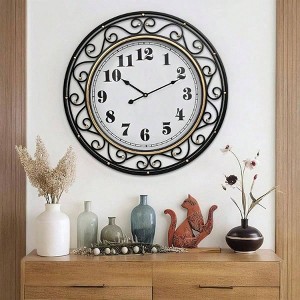 24 Inch Vintage Iron Metal Frame Wall Clock Silent Operated Elegant Retro Decor for Living Room Kitchen Office Dining Room - 1 of 4