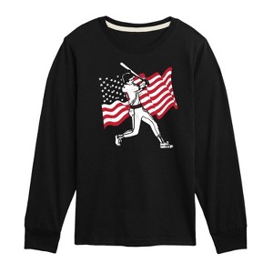 Boys' - Instant Message - Baseball Player American Flag Long Sleeve Graphic T-Shirt - 1 of 4