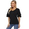 BLUEMING Womens Flutter Elbow Sleeve Shirts V Neck Tee Blouse Pagoda Sleeve T-Shirts Summer Tee Blouse Flowy Tops - 3 of 4