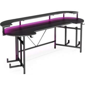 Tribesigns 75" Gaming Desk with LED Light, Large Computer Desk with Monitor Shelf