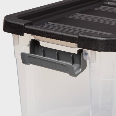 30-Quart Clear Plastic Stackable Storage Box with Black Lid
