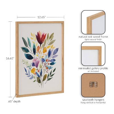 Natural Oak Framed Jewel Tone Botanical Watercolor Print, 12x16