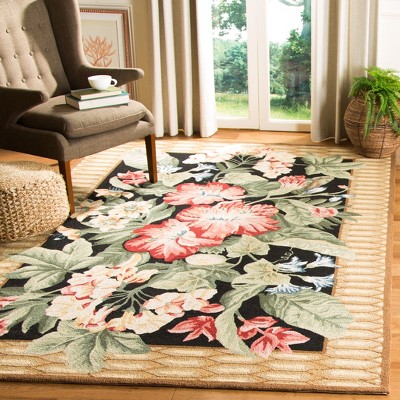 Handmade Black Floral Wool 6' x 9' Area Rug