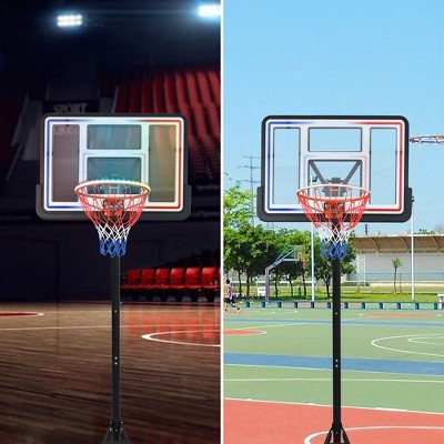 Portable Basketball Hoop 8-10ft Height Adjustable for Youth Adults LED Basketball Hoop Lights, Colorful lights, Play at Night Outdoors