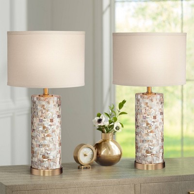 Mother of Pearl and Linen Coastal Table Lamp Set