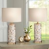 360 Lighting Coastal Accent Table Lamps 23" High Set of 2 Mother of Pearl Tiles Cylinder Cream Linen Drum Shade for Living Room Bedroom - image 2 of 4