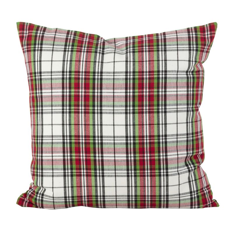 Saro Lifestyle Classic Tartan Plaid Print Design Traditional Cotton Down Filled Throw Pillow, 20", Multicolored, 1 of 3