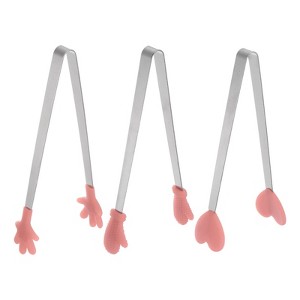 Unique Bargains Stainless Steel Silicone Tips Heart Hand Glove Shape Mini Food Tongs 3 Pcs - 1 of 4