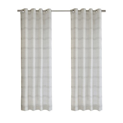 Habitat 100% Polyester Jasper Sheer Faux Linen Stripe Grommet Curtain Panel White