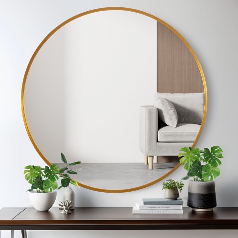 Dovelina Oversized Round Mirror Metal Framed Decorative Wall Mirror ...