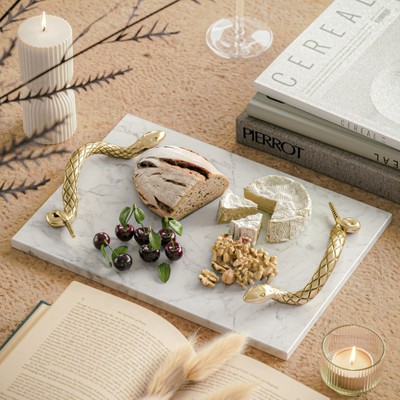 Royal Hampton Marble Decorative Serving Tray with Brass Snake Handles