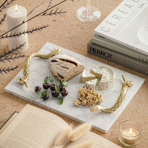 Royal Hampton Marble Decorative Serving Tray with Brass Snake Handles - 1 of 4