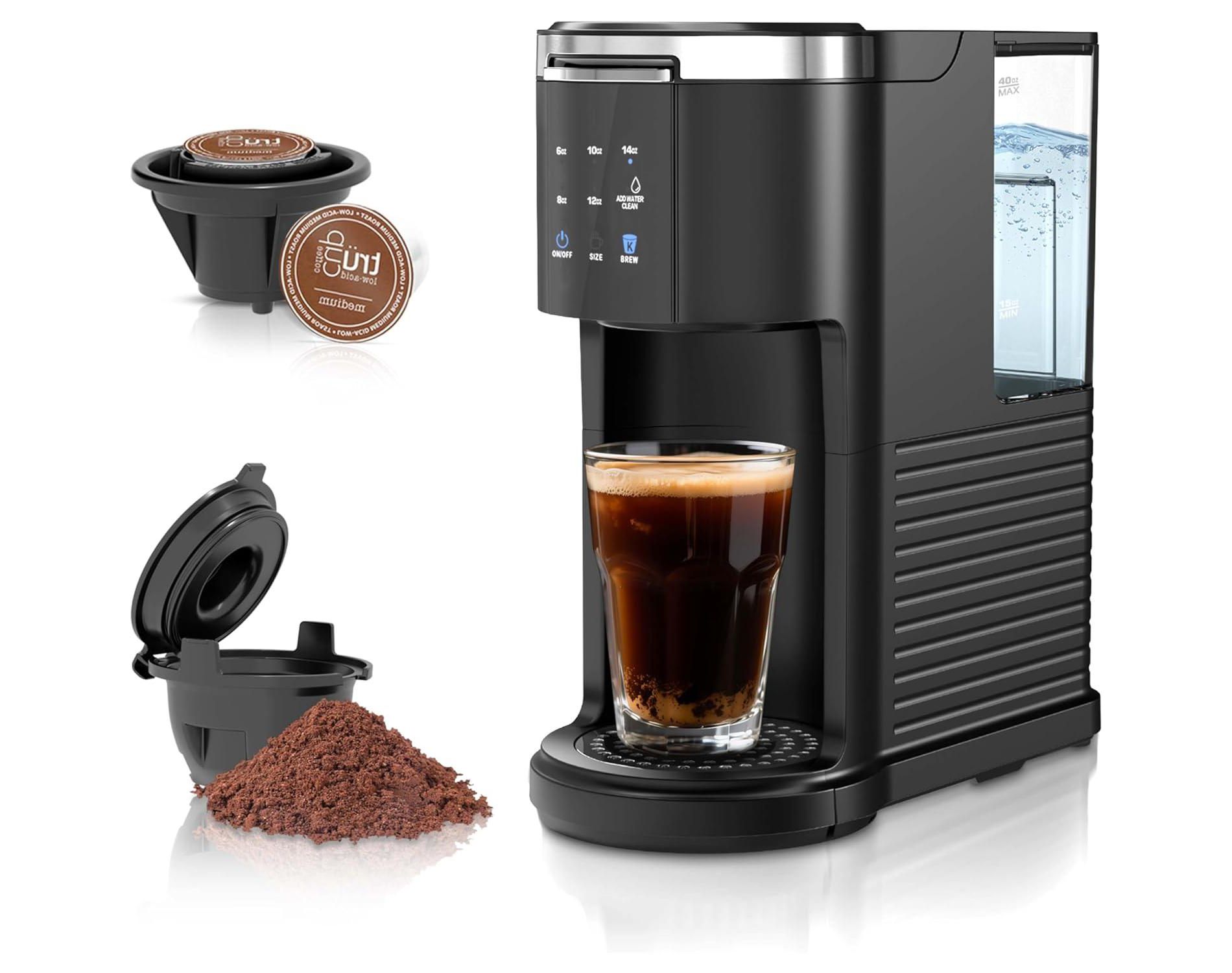 ZAFRO Single Serve Coffee Maker,  Coffee Brewer for Capsule and Ground Coffee, Capsule Coffee Machine with 40 Oz Water Tank, Black