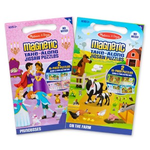Melissa & Doug Take-Along Magnetic Jigsaw Puzzles Travel Toy 2-Pack – Farm, Princesses - 1 of 4