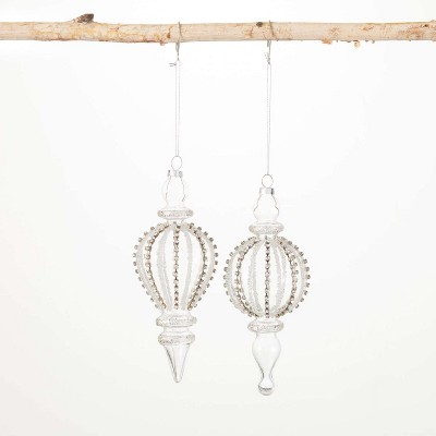 Beaded Crystal Finial Ornament Clear 7.5"H Glass Set of 2
