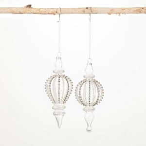Beaded Crystal Finial Ornament Clear 7.5"H Glass Set of 2 - 1 of 3